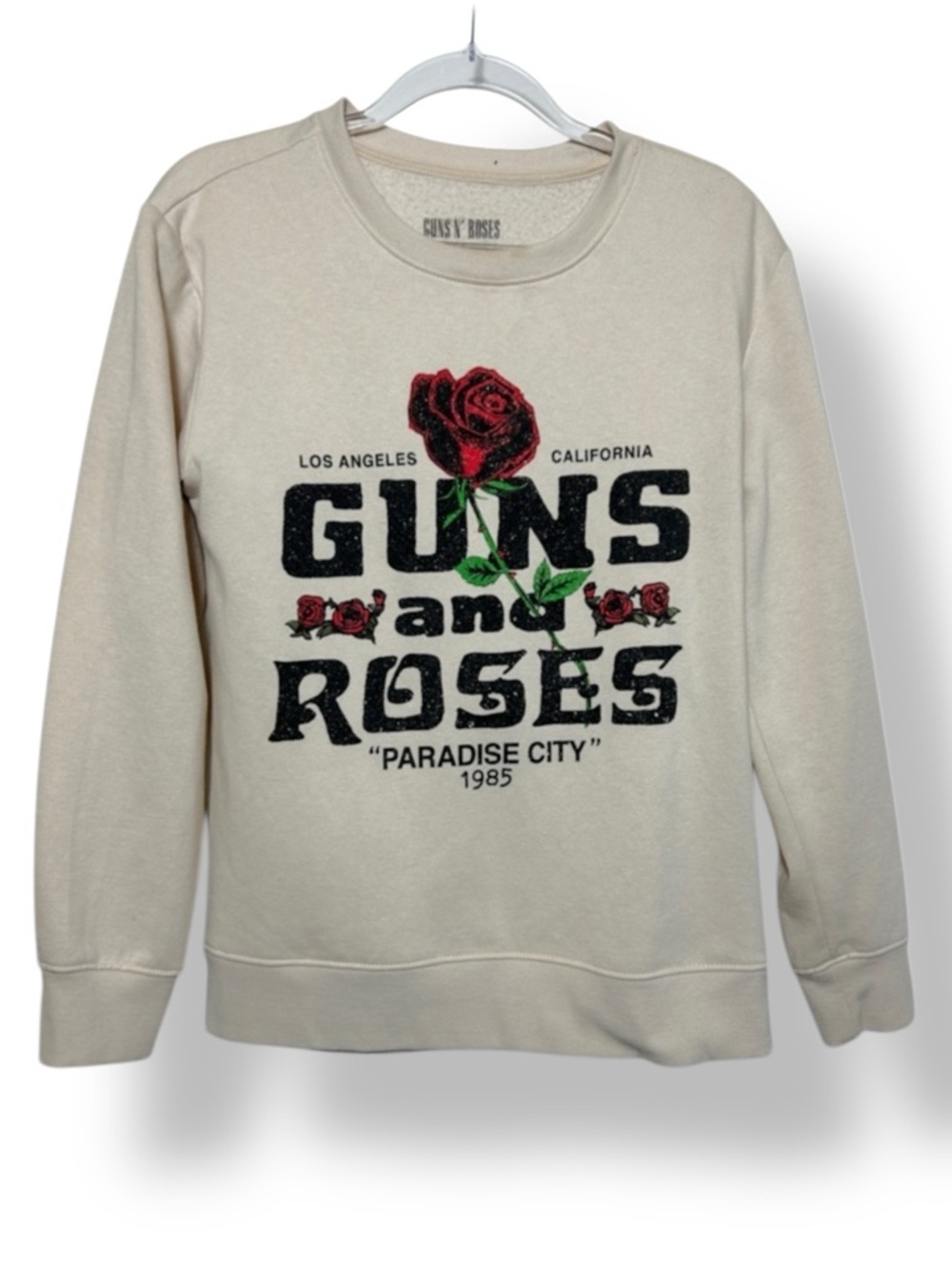 Guns N' Roses Graphic Sweatshirt Crew Cream Paradise City Rock Band Tour Medium
